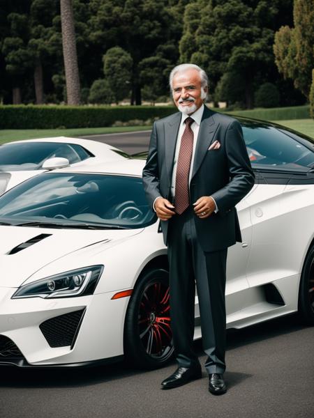 photo of old man dressed with a suit, detailed face, high quality, full body, standing around a luxury car, 8k   <lyco:locon_perfecteyes_v1_from_v1_64_32:0.75> <lora:menem:1>