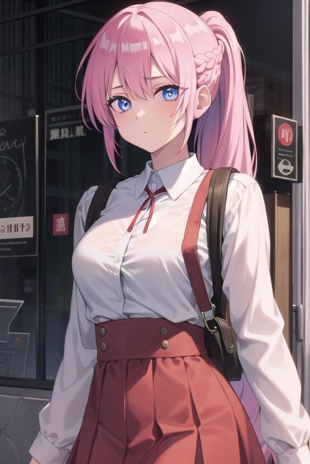 miyakoshikimori, <lyco:miyakoshikimori-lyco-nochekaiser:1>,
miyako shikimori, long hair, blue eyes, hair between eyes, pink hair,
BREAK dress, ponytail, braid, red dress, collar, button, skirt, red skirt,
BREAK looking at viewer,
BREAK outdoors,
BREAK <lyco:GoodHands-beta2:1>, (masterpiece:1.2), best quality, high resolution, unity 8k wallpaper, (illustration:0.8), (beautiful detailed eyes:1.6), extremely detailed face, perfect lighting, extremely detailed CG, (perfect hands, perfect anatomy),