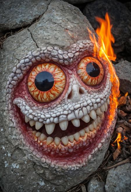 tentacle teeth stone fire eyeball smile portrait