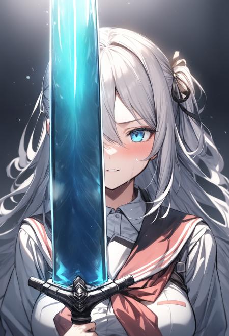 moonlight greatsword ,holding sword, glowing weapon,
