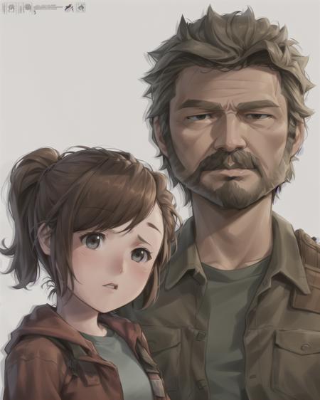 TheLastOfUs <lora:TheLastOfUs-000001:0.7> illustration cartoon of  a joel 1man and a 1girl ellie