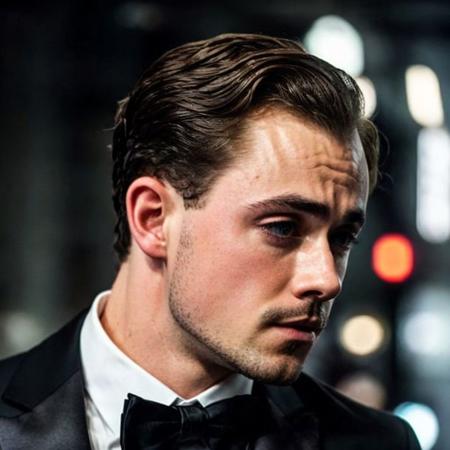 DSLR photo of dacremontgomery person using a tuxedo.face side portrait.in blade runner.daylight.professional photography.high resolution.detailed photo.RAW.still film.f/16.uhd.hdr.4k <lora:dacremontgomery_49500:1>