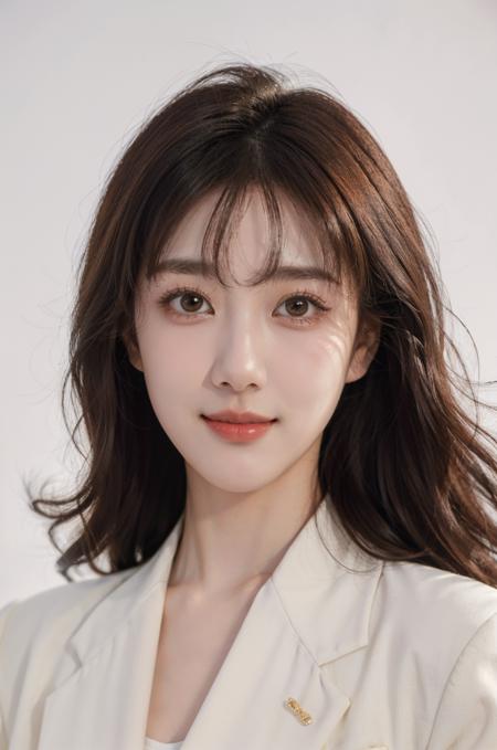 Li YiTong,1girl,smile,solo,suit,brown hair,upper_body,<lora:æèºå½¤:0.7>,(simple background:1.2),(white background:1.2),, (masterpiece:1.323),(best quality:1.241),(contrast boost:1.11),(available light:1.1),(realistic:1.2),(intricate details:1.2),(colorful:1.12),(ultra high res:1.2),(Hyperrealistic:1.2),(highly detailed:1.1),8K,light effect,