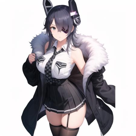 (masterpiece, best quality:1.2),illustration,8k,hd,1girl,solo,black jacket,black skirt,black thighhighs,breast pocket,checkered necktie,collared shirt,fur-trimmed jacket,fur trim,headgear,high-waist skirt,pleated skirt,pocket,sleeveless shirt,white shirt,open jacket,eyepatch,<lora:Tenryuu(kan)>,