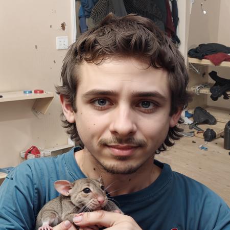 <lora:bossmanjack_v6:1.0>, b0ssman, 1boy, facial hair, holding rat, solo