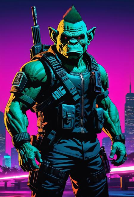 Cybernetically-Enhanced Troll Commando, Aaron Garbut, Grand Theft Auto 6 Style, Synthwave