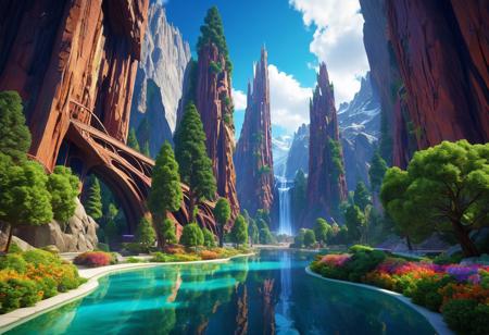 (masterpiece:1.5), unreal 8k wallpaper, unity 8k wallpaper, score 9, score 8 up, score 7 up, masterpiece_portrait, extreme quality, reflection, surface reflection, dynamic lighting, Cinematic style, cinematic quality, ((no humans, no people)), photorealistic, realistic, a spectrum of iridescent colors, precise, fractal design, flowing curves, precision, colorful, fractal geometry, harmonic interference, digital illustration, photo manipulation, altered realities, fantastical scenes, digital artistry, striking visuals, sharp focus, detailed background, light reflection, futuristic and fantasy of boundless opportunities, (an enormous fantasy city is built into the mountain), with trees and multicolored flowers, streets and houses, the architecture has no bounds, it is futuristic and extreme of science fantasy, there are many of these fantasy cities built into mountain blending with the boundless beauty of nature, fluid architecture, (giant Sequoia trees), blue sky, a dark sinister beauty, photorealistic, realistic, close up, (Lord of the rings inspired architecture), clouds, flowing water, luminescent stream, waterfall,  luminescent waterfall, (snow:1.5)