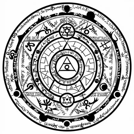 nvjobmagiccircle magic summoning circle, various symbols, pentagramus, white background, intricate