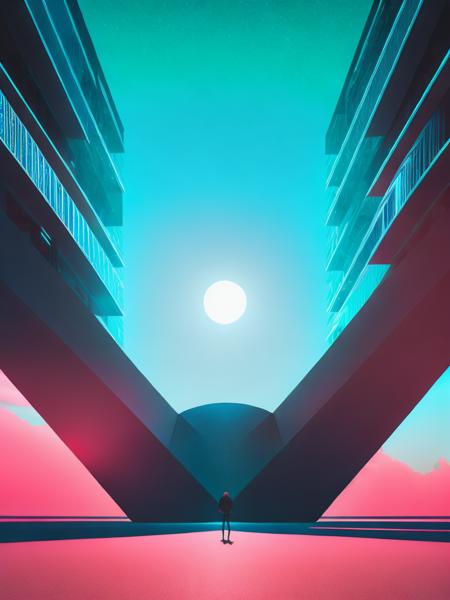 <lora:BeepleMikeWinkelmann:1>a strange looking structure with a sky in the background and a person standing on the ground in front of it by Beeple Mike Winkelmann