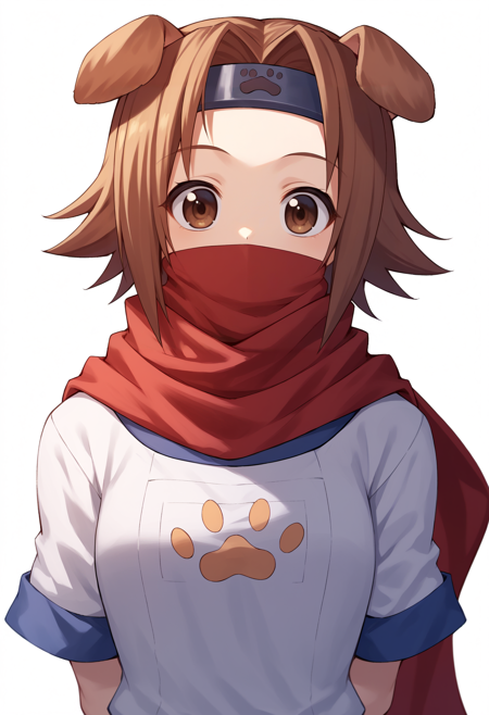 1girl, konoha, brown hair, short hair, brown eyes, headband, dog ears