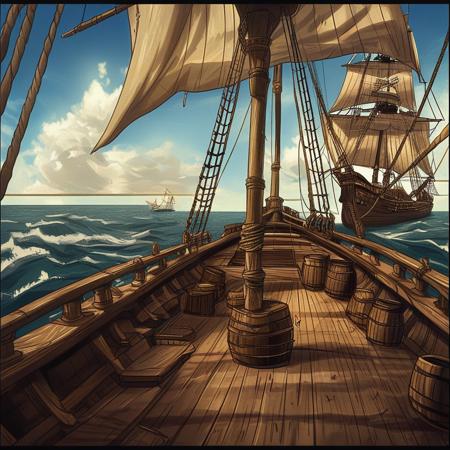 Ship deck (wooden sailing ship, warm anime) V1