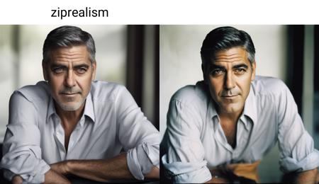 face portrait photo of george clooney, looking at viewer, in shirt, ziprealism