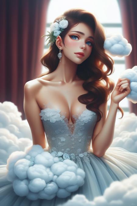 edgCloud, a woman wearing a dress made of clouds ,wearing edgCloud