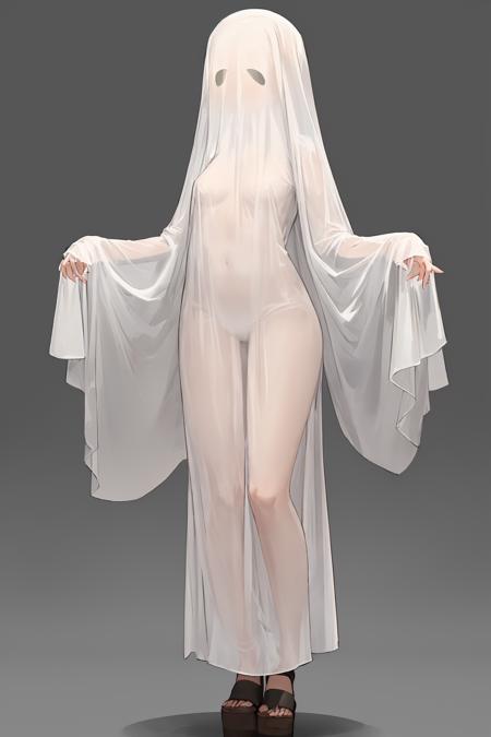 (ghost_costume:1.4),solo,small breasts,see-through,standing,white background,no humans,   faceless<lora:raikaken:0> <lora:ghost_costume:1>