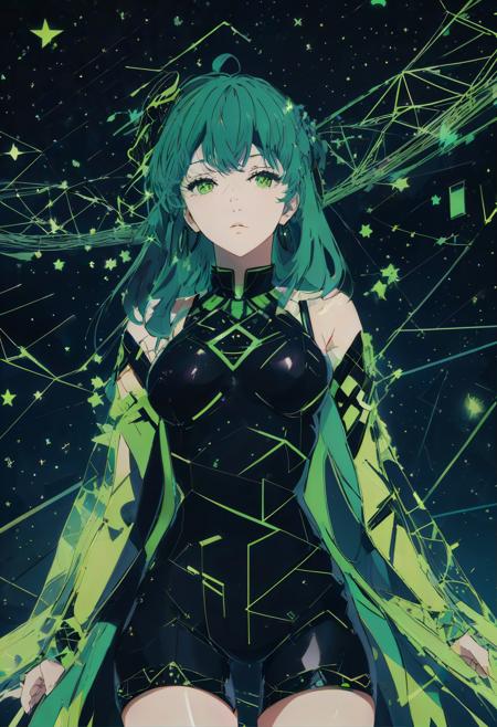 anime key visual, masterpiece,1girl,sexy, fluorescent green patterns, made from Sagitta constellation, at Overcast, split diopter, Manic, Wizardcore, Motion blur, Calotype, sgraffito, "I'm a mess, I'm a loser, I'm a hater, I'm a user."