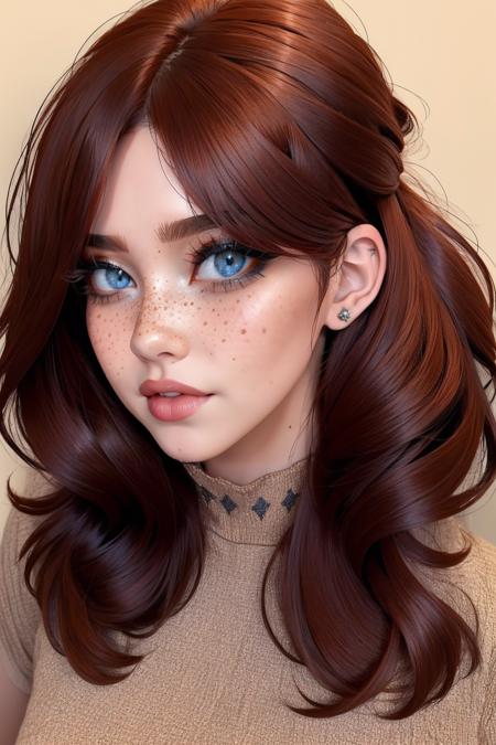 <lora:detail_slider_v4:1>masterpiece, high quality,   <lora:r3tr0r3dd0ll:0.75> r3tr0r3dd0ll, 1girl,long hair,blue eyes,dark red hair,wavy hair,parted bangs, freckles,  <lora:age_slider_v6:1>