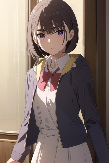 aoiaioi, <lora:aoi aioi movie-lora-nochekaiser:1>,
aoi aioi, short hair, black hair, red eyes, purple eyes,
BREAK shirt, dress, bow, school uniform, jacket, white shirt, collared shirt, hood, bowtie, red bow, red bowtie,
BREAK indoors, classroom,
BREAK looking at viewer, (cowboy shot:1.5),
BREAK <lyco:GoodHands-beta2:1>, (masterpiece:1.2), best quality, high resolution, unity 8k wallpaper, (illustration:0.8), (beautiful detailed eyes:1.6), extremely detailed face, perfect lighting, extremely detailed CG, (perfect hands, perfect anatomy),