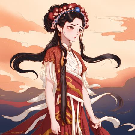 1girl,  standing in the clouds, white background, dressed in a red ancient costume, cloudy sky, 
Sichuan opera, 
 <lora:guochao_v3:1>, (((masterpiece))), (((best quality))), ((ultra-detailed)),(detailed light),((an extremely delicate and beautiful)),