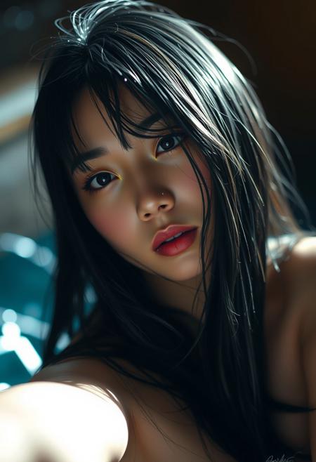 score_9, score_8_up, score_7_up, black hair, shiny skin, wet skin, eye contact, tilted angle, moody lighting, flouting, suggestive pose, perfect quality, (abstract:0.2) <lora:MythAnim3Style:0.9> MythAn1m3,  asian face, (Korean)(black eyes) (masterpiece:1.4), (best quality:1.2) <lora:RMSDXL_Enhance: 0@0, 4@5 > <lora:Add_more_details_pony: 0@0, 1@5 > <lora:hd_4k_ntc: 0@0, 1@5 > (Depth of field), masterpiece, high resolution, cinematic, (bright lighting), <lora:S1_Dramatic_Lighting_v2:0.15> <lora:g4n1m3XLP:0.8> <lora:d3t41l3dXLP:0.5> ,gorgeous:4,detailed <lora:surrealidescent_v1:3.14> <lora:flux dtmh:3.14> <lora:Hand v2:3.14>, cleavage, cameltoe, pussy juices, huge saggy breasts,
(score_9, score_8_up, score_7_up,high quality,highly detailed,Jabstyle,1girl,(braided pink ponytail,),short, hips,thighs,average breasts,t-shirt, Dolphin Shorts