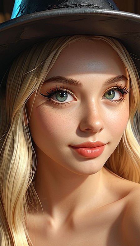 (Cel-shading:1.8), (in ARTIST style:1.7), (masterpiece:1.7), tsundere, CivChan, cartoon style, comics style, fantasy theme, from side,
(masterpiece), (best quality), (ultra-detailed)
(Medium shot:2) gorgeous elf girl face, cute, beautiful, gorgeous, smiling:1.1, (both hands on cheeks:1.1), showing emotions, perfect body, solo, long hair, (very long eyelashes:2),perfect blonde hair, streaked blonde hair, , bangs, freckles, striking large eyes, aligned eyes, mirror eyes, witch costume, witch hat, , indoor witch hut, gorgeous,fantasy theme,
eyeliner, trendy portrait, bare shoulders, tender Aesthetic nose, perfect lips, gorgeous lips, puffy lips, sensual lips, cinematic,
(masterpiece), (best quality), (incredibly detailed:1.4) (beautiful detailed face, beautiful detailed eyes), (ultra-detailed), very aesthetic, illustration, perfect composition, intricate details, absurdres, detailed skin, clean skin,  pure skin,
(masterpiece:1.8), (highest detailed:1.8), (angle:0.9), perfectly lighted, (contrast), (saturated), (((sharp focus))), (hyperdetailed:1.3), (intricate details:1.2), (Refined details:1.3), (best quality:1.5), highly detailed textures,
<lora:Apparatus_-_Traction_City_Walkers_Vehicles:0.6>,
<lora:add-detail-xl:1> (ultra sharp focus:1.8), (detailed skin:1.8), (best quality:1.8),
<lora:glowneon_xl_v1:0.6>
<lora:Someplastic_b:1>