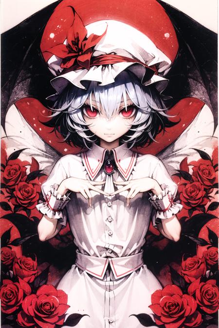 Wallpaper girl, rose, anime, art, fascinator, red background
