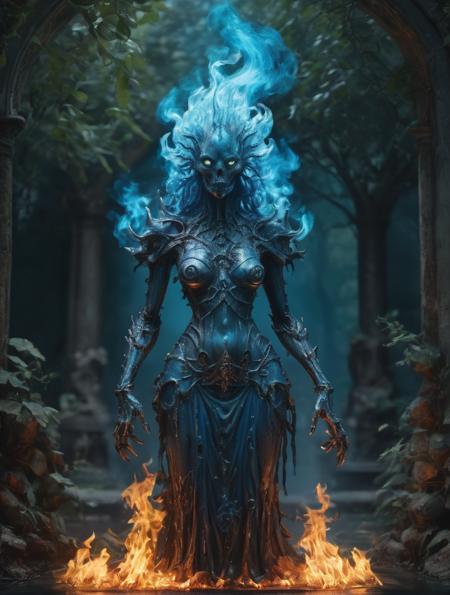 (masterpiece, best quality, fullscreen), [(full body:0.2)::0.3] (photo of a Well-executed fire [magical being:creature:0.2]:1.4), (Gothic Revival Fungoid body with Aquatic head and with several Five-Fingered Hands:1.1), (Enchanted:1.1), (looking at the viewer:1.3), (Bright skin fire etheral aura:1.2), (Fire Breathing), (fiery Harsh background:1), (Cross Lighting), (Aquamarine Blue Light Through Foliage lighting:1.3), <lora:EFFECT ElementalMagicAIv2:0.7> firemagicai, <lora:MONSTER kUglyCreaturesV2:0.3> U61yCre4ture, , <lora:LIGHT epi_noiseoffset2:0.2>, <lora:QUALITY kkw-better-v1.0a:0.8>, <lora:QUALITY add_detail:0.6>, (Full body Shot, Shallow Focus Shot, Low Angle Shot:[1.2:0.5:0.1]), heavily detailed, (asymmetric composition:1.6), (sharp focus), <lora:EFFECT Magic card fakemtg_label:0> fakemtg, extremely detailed, 4k, trending on ArtStation, oil painting<lora:StealthMecha:1.0>