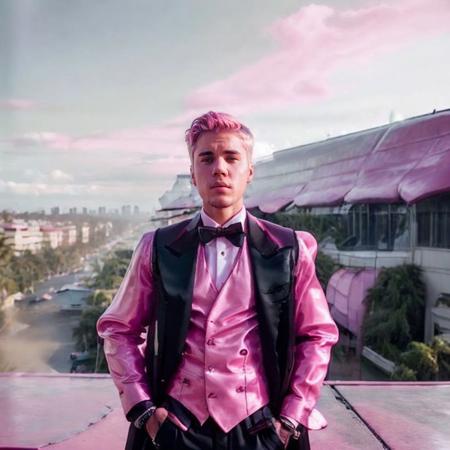DSLR photo of justinbieber person.latexai_pink.portrait.in blade runner.daylight.professional photography.high resolution.detailed photo.RAW.still film.f/16.uhd.hdr.4k <lora:justinbieber_77400:1> <lora:LatexAIV2:1>