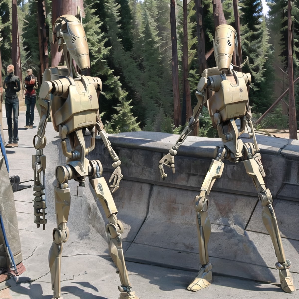 non-humanoid battle-droid B1 battle droid, B1 running, solo, action, no humans, robot, mecha, forest background