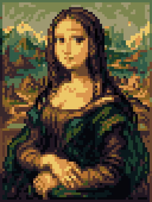 pixel art, mona lisa painting  <lora:svportrait64-v1:0.9>