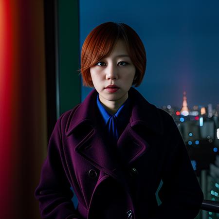 1 beautiful woman, long coat tokyo tower, (Sui Ishida, ) dramatic lighting (masterpiece, best quality)