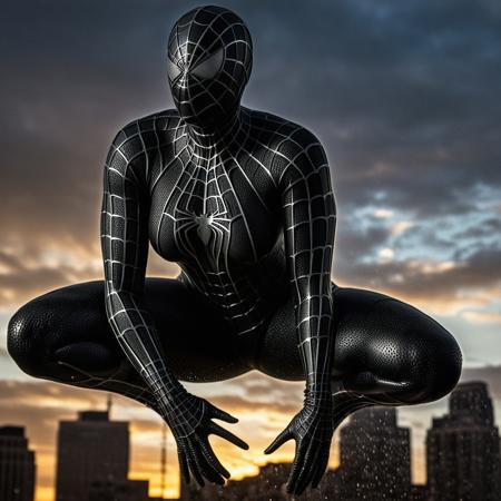 score_9, score_8_up, score_7_up, best quality, realistic, masterpiece, beautiful detail, hyperrealistic, afternoon sky, ((1girl, woman body, big breasts)), amazing detailed full body of a beautiful japanese girl, wearing a realistic and highly detailed black raimi spider-man suit, ((huge muscular girl)), professional model wears ultra - detailed black raimi spider - man suit, ultra - detailed and grained black raimi spiderman suit, suit covered entire body and hand, black spiderman gloves, wet, (dance), (full body), (dirty skin), close up, octane render, highly detailed, volumetric, dramatic lighting, (highest quality:1.1), (HDR:1.3), (top quality, best quality), realistic, high definition,