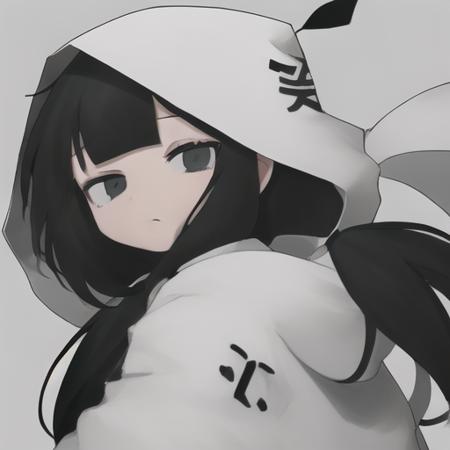 os, white_hoodie, black_hair, blunt_bangs,  looking_at_viewer