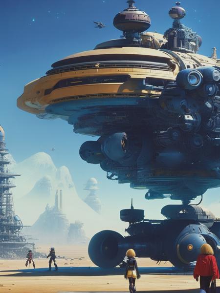 <lyco:StephanMartiniere:1.0> Aliens exploring a crazy science fiction contraption, industrial mechanisms, Psychedelic, Captain Harlock Space Pirate, Robotech, alien landscape, 1980's style, Andreas Feininger, Ed Freeman, Katsuhiro Otomo, Mecha anime style, Filip Dujardin, 4K cinematic