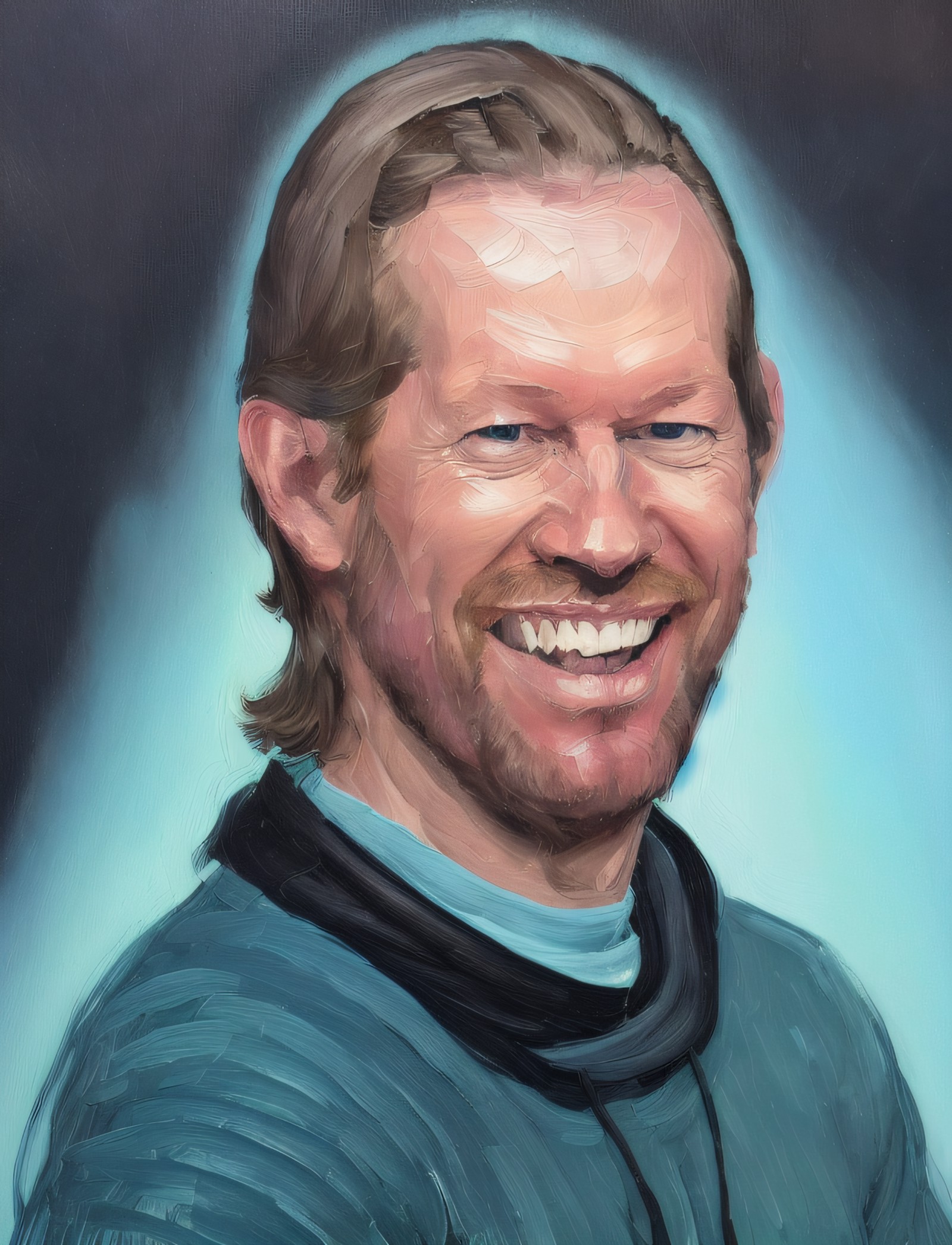 (a painting by mse) close up a award winning photo of smiling aphex twin posing in a dark studio, (rim lighting,:1.4) two ...