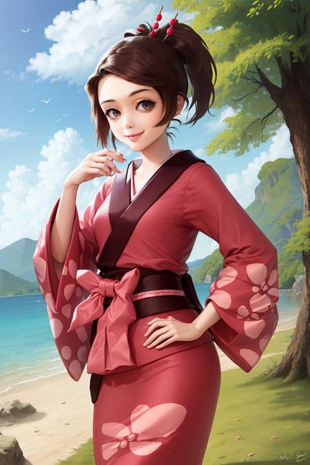 scfuu ponytail hair ornament japanese clothes pink kimono