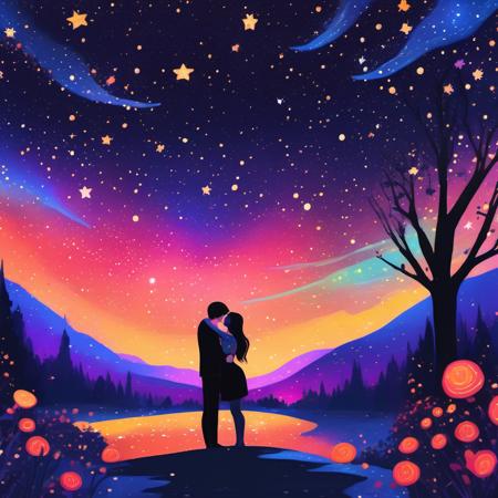 love under a vibrant starry sky