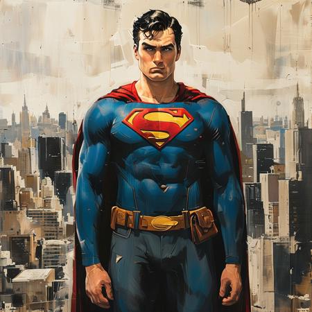 score_9, score_8_up, score_7_up, style of Greg Capullo, Superman, hand on hips, facing viewer, heroic pose, rad cape flapping, masculine, hero physique, city background, traditional media, detailed, masterpiece,