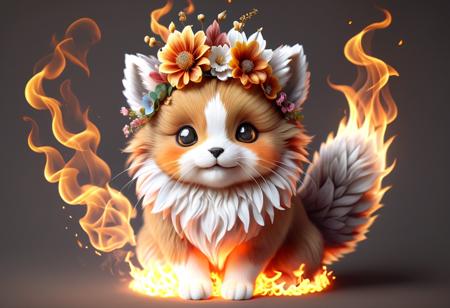 steam and flames rising,
muted colours
flowerart, flower, <lora:flower_art:1>, 
cute, tiny, kawai, furry, great face expression, dynamic pose,
burning flower crown, mane and tail erupting into white flames and steam 