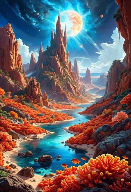 ethereal fantasy concept art of  breathtaking  a wanderer between worlds in flowing clothes, (epic landscape:1.5),  (style Ido  drawing), (style Ido  painting),best quality, masterpiece, extremely detailed,  professional  art,  professional painting, an extremely delicate and beautiful, dynamic,  great lighting, perfect shading, professional shading, depth of field,   side soft light, elegant, gorgeous, highly detailed,   full shot, uncropped,   pure genious, absolutely perfect,  highly detailed, breathtaking,
image style is octane render with detailed John Berkey  incluence ,, landscape  a cosmic canvas where stars weave tales of eternity, Towering Granite Spires and Cliffs,            many small clouds, and one big cloud, and clear sky,,   in the sky is blackhole and coronal flares and asteroid belts ,  ,a vibrant coral reef, with schools of fish darting between the brightly colored coral structures.,
<lora:psychedelic_trip:0.7> psychedelic trip,
<lora:EldritchRomanceIllustration1.3.1:0.5>,
<lora:- SDXL - vanta-black_contrast_V3.0:0.2>,
<lora:add-detail-xl:1>,
<lora:detailed_notrigger:1>,, masterpiece, award-winning, professional, highly detailed, magnificent, celestial, ethereal, painterly, epic, majestic, magical, fantasy art, cover art, dreamy, pizzasdx