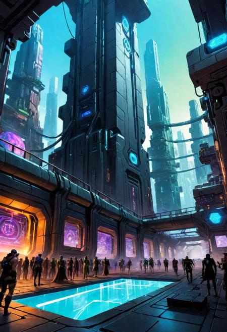 ASCIIshadowrun_party, cyberpunk, high-tech lowlife, netrunner, stylized, shadowrun_surface