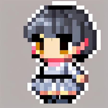 pixel art, girl, chibi, solo, 16 y.o, cute, skirt, blouse, in black stockings, in full throw <lora:pixel_imp:1>
