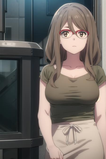 mizukinakahara, <lora:mizukinakaharas1-lora-nochekaiser:1>, 
mizuki nakahara, long hair, brown hair, (brown eyes:1.5), glasses, red-framed eyewear,
BREAK shirt, green shirt, camisole, black camisole, skirt, white skirt, short sleeves, pantyhose, pencil skirt,
BREAK outdoors, city,
BREAK looking at viewer, (cowboy shot:1.5),
BREAK <lyco:GoodHands-beta2:1>, (masterpiece:1.2), best quality, high resolution, unity 8k wallpaper, (illustration:0.8), (beautiful detailed eyes:1.6), extremely detailed face, perfect lighting, extremely detailed CG, (perfect hands, perfect anatomy),