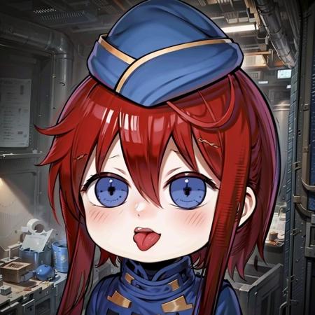 <lora:yuzhong_LoHa_LeaderThree_v1:0.8>,
huangyuzhongSB,
chibi, meme, parody,
ahegao, rolling eyes, looking up, (tongue out:1.3), blush, 
red hair, blue eyes, open mouth, long hair, blue headwear, military hat, military uniform,