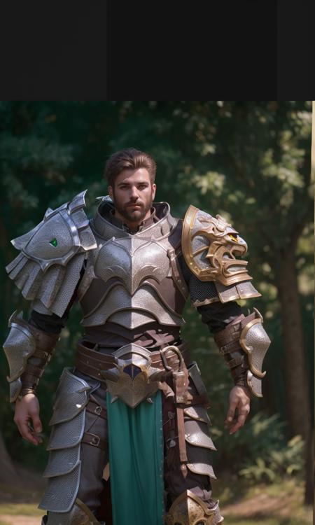 epicpauldrons2024,  green armor, epicarmor2024, human, best quality, masterpiece, raw photo, depth of field, looking at viewer, magical, fantasy, 5 fingers, depth of field, magical armor, full body, 1man, knight, asymmetrical armor, eagle pauldron, armored boots