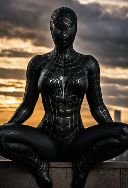 score_9, score_8_up, score_7_up, best quality, realistic, masterpiece, beautiful detail, hyperrealistic, afternoon sky, ((1girl, woman body, big breasts)), amazing detailed full body portrait of a beautiful girl, wearing a realistic and highly detailed black raimi spider-man suit , wears black spiderman mask, ((huge muscular girl)), (sitting, spread legs), suit covered entire body and hand, black spiderman gloves, (full body), (dirty skin), close up, octane render, highly detailed, volumetric, dramatic lighting, (highest quality:1.1), (HDR:1.3), (top quality, best quality), realistic, high definition,