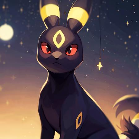 centered, award winning photo, (looking at viewer:1.2), |  Umbreon_Pokemon, |starry night, moon, | bokeh, depth of field, cinematic composition, | <lora:Umbreon_Pokemon_AnyLora:0.8>