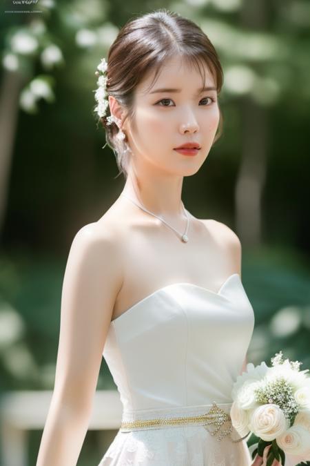 <lora:IUV1:1>,IU,(close-up photo:1.5),(pov:1.1),korean, woman, complex 3d render ultra detailed, portrait of beautiful woman, smile, moody portrait, striking features, beauty, intricate details, dramatic composition, tension, contrast, texture, realism, high-quality rendering, stunning art, high quality, film grain, Fujifilm XT3,swirly bokeh,(realistic, photo-realistic:1.4),RAW photo,physically-based rendering,(looking at viewer:1.4),(8k, best quality, masterpiece:1.2),(full body shot:1.1),octane render,extremely detailed CG, unity 8k wallpaper,(studio soft light, rim light,in forest,sunlight:1.2),standing,(a girl is wearing wedding dress:1.5),hyper realistic detail shiny skin,ultra detailed,(ultra realistic:1.5),(intricate:1.2),(photorealistic:1.4),1girl,(skinny:1.3),detailed background