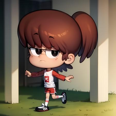 ((masterpiece, best quality)),(complex light), 1girl ,solo, full body, lynn loud, <lora:lynn_loud1-10:0.8>,shirt, shorts, raglan sleeves, chibi, black eyes, running,