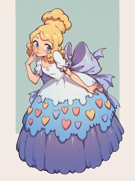 sugar cookie girl, blonde hair, dress, blue eyes, puffy sleeves, 1girl