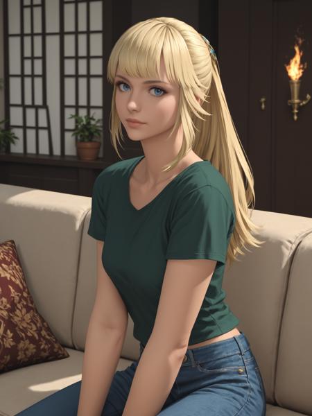 LyseHext, Blonde hair, long hair, blue eyes, lips, ponytail, bangs, hyur,